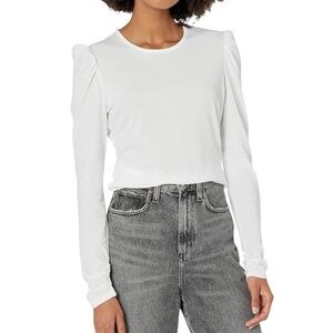NWT Rebecca Taylor Ruched Puff Sleeve Long Sleeve Top White Size M-XL